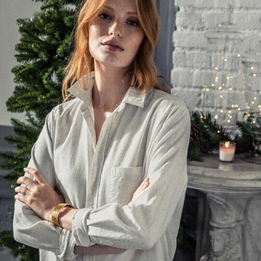 Frank & Eileen Flannel Eileen Shirt Women XXS Fleck Off White Relaxed Fit Cotton